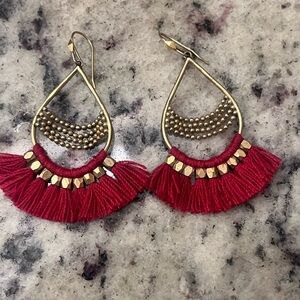 Stella & Dot  Gold and Red Tassel Earrings